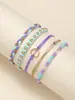 Corda de Mão para Surfe Europeia e Americana à Beira-Mar Pulseira Trançada à Mão à Prova d'Água com Cera Conjunto de 5 Peças de Pulseira de Amizade para Meninas