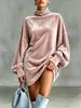 2026 Nova Roupa Feminina Europeia e Americana Estação Independente da Amazon Moletom de Gola Alta Roupa Exterior de Veludo Dourado Camisa Solta de Manga Morcego