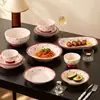 Juego de cuenco y plato de cerámica con esmalte interior, apto para uso doméstico, incluye cuencos de arroz y cuencos de sopa, y es apto para microondas. Un juego de regalo perfecto para una casa nueva
