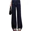 Jeans Masculino Retrô Americano Patchwork Outono Inverno Largo High Street Perna Larga Caimento Fluido Perna Reta Calças