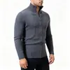 Cardigã de tricô masculino com gola alta e zíper, coleção outono/inverno 2026, jaqueta suéter listrada slim fit, top casual