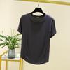 Camiseta modal de manga curta feminina estilo coreano solta gola redonda costura fina barra irregular camiseta básica top esportivo casual