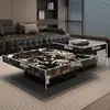 Mesa de Café Minimalista de Pizarra Estilo Italiano, Moderna Lujo Ligero Sala de Estar Uso Doméstico, Combinación Cuadrada para Apartamento Pequeño de Gama Alta