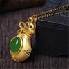Pingente de bolsa rica incrustada de diamantes incrustada com jade Hetian Jaspe pingente de bolsa de ouro pingente de bolsa fufu antigo