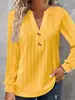 Ropa para Mujer Tallas Grandes Estilo Europeo y Americano Amazon Otoño e Invierno Color Sólido Elegante Manga Larga Cuello en V Botón Manga Corta Top Camiseta Elegante para Ir al Trabajo