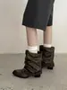 Botas Western Chuyuji Vintage de Cuero Liso con Hebilla y Pliegues para Mujer, Punta Puntiaguda, Tacón Grueso, Botas Versátiles para Piernas Altas