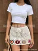 Falda Corta de Ganchillo Colorida Estilo Bohemio Cubrebikini Calado de Ganchillo para Vacaciones en la Costa