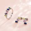 Cao Shi LAZADA novo conjunto de joias moda arte geométrica brincos de diamante coloridos anel acessórios pronta entrega atacado