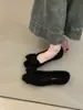 Sapatos Rasos Estilo Francês 2025 Inverno Doce, Gentil e Fofo Laço Lã Quente Gorro Sapatos