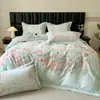 Sin pelusa~ Juego de cuatro piezas engrosado para otoño e invierno, algodón de fibra larga, cepillado, con estampado digital de estilo pastoral, juego de ropa de cama de algodón puro