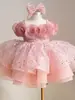 Vestido de Princesa Brillante para Niña con Hombros Descubiertos y Flores de Rosa para la Actuación Navideña Infantil