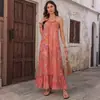 Vestido de Verano 2026 Nuevo Estilo Bohemio de Vacaciones con Estampado Abstracto Holgado de Tirantes Espalda Descubierta Temu Europeo y Americano