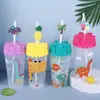 Taza con pajita de impresión de dibujos animados para niños, taza de plástico de protección ambiental, taza de plástico portátil para exteriores de gran capacidad, taza de agua de moda para niños