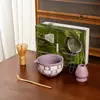Juego de Té Matcha Japonés Set de 7 Piezas Tazón de Matcha de Cerámica Verde con Pico Caja de Color 100 Piezas de Cuadros Flores de Cerezo