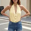 Regata de verão Amazon transfronteiriça europeia e americana feminina com decote V e botões, top casual fashion sem mangas com babados e gola halter