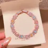 Sueño de Cristal Colorido~Pulsera de estrella cuadrada de circonita cúbica estilo coreano, pulsera dulce inspirada en la dopamina, joyería ligera de lujo de alta gama para mujer