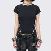 Moda Femenina Europea y Americana Otoño/Invierno 2025: Camiseta de Manga Larga Estilo Ins Wasteland Dark Gothic Cuello Redondo Ajustada con Cordón para Adelgazar