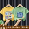 Camiseta moderna de manga corta estampada para niños pequeños, holgada y versátil, top de algodón puro con cuello redondo y diseño de dibujos animados estilo coreano