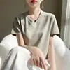 Camiseta de Manga Corta 100% Algodón para Mujer 2026 Verano Nuevo Estilo Color Sólido Cuello en V Top Holgado Estilizado que Cubre la Barriga Talla Grande