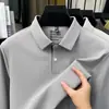 Outono 2026 Nova Camisa Polo Masculina de Nylon Sem Costura com Gola Reversível Camiseta Casual de Negócios Lisa de Manga Longa para Homens
