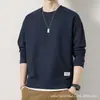 Sudadera de punto gofre de moda de dos piezas falsas para hombre 2023 Primavera/Otoño Juvenil Holgada Cuello Redondo Manga Larga Camiseta para Hombre 1