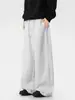 Pantalones Deportivos Largos para Mujer Grises de Hoja Curva, Nuevos para Primavera Otoño, Estilo Americano, Holgados, con Caída, Pierna Ancha