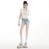 Principalmente Presentando Pantalones Cortos de Mezclilla Elásticos de Cintura Baja Estilo Americano para Mujer, Novedad Verano 2026, Versátiles, Ajustados, que Resaltan las Caderas, Hot Pants