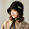 Sombrero de pescador de lana para mujer, engrosado para abrigar en otoño e invierno, hace que la cara se vea más pequeña, adecuado para cabezas de mayor tamaño, diseño versátil de punto con cordones