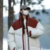 Chaqueta Gruesa de Patchwork y Bloques de Color de Moda para Hombre Chaqueta Acolchada para Adolescentes Parejas Cuello Alto Multicolor Corte Holgado Unisex