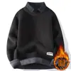 Comércio Transfronteiriço Outono e Inverno Camisa Casual Gola Falsa Peça Dupla Pulôver Forrado com Lã Espessado Quente Suéter Masculino de Tricô com Gola