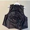 Chaleco vintage de cuero con cuello en V para mujer, colección otoño 2026, con diseño de costuras visibles, chaleco corto sin mangas, chaqueta casual para superponer