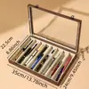 Caja de Almacenamiento Transparente de Gran Capacidad para Bolígrafos con Veta de Madera de Nogal Negro, Caja Vintage para Almacenamiento y Exhibición de Papelería, Caja de Gabinete a Prueba de Polvo