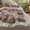 Estilo Princesa Francesa Juego Grande de Encaje Leche Polar Cuatro Piezas Ins Fresco Engrosado Cálido Estilo Coreano Funda Nórdica Dormitorio Tres 4