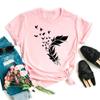 Playera estampada para mujer Dama Dibujo animado Pluma Lindo Estampado Camisetas Fa