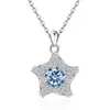 Colar Cruzado Europeu e Americano de Prata Esterlina S925 com Doze Pedras de Nascimento Estrela-do-Mar para Mulheres Moda Amazon Pingente de Estrela Corrente da Clavícula