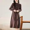 100% Lana Pura Tejida Camisa Base para Mujer Cuello Alto Falso Suéter Largo Vestido Holgado Versátil Falda Larga Delgado y Suave