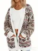 Nuevo cárdigan fino largo de comercio exterior transfronterizo con bolsillos, abrigo suéter de moda estampado para otoño e invierno, personalizado, casual para mujer