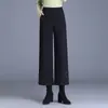 Pantalones de Lana de Pierna Ancha Estilo Chino de Moda para Mujer Otoño Invierno 2026 Nuevos Pantalones Casuales Adelgazantes de Cintura Alta Pantalones Acortados Elegantes para el Trabajo