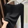 Top de moda con hombros descubiertos, suéter de punto de alta gama para mujer, nuevo top interior de punto ajustado de manga larga 2025 para mujer