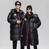 2025 Abrigo de Algodón Morado Dorado Largo Unisex Chaqueta de Algodón Hasta la Rodilla Cálida con Capucha Grueso Negro Dorado plumón Abrigo de Algodón Grueso