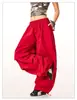 Verão 2025 Novo Design Calça Casual de Trabalho para Mulheres Calça Paraquedas Americana Cintura Alta Perna Larga Calça Esportiva Tendência