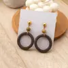 Pendientes de Madera Geométricos Transfronterizos Europeos y Americanos, Pendientes Redondos de Madera Retro Simples con Diseño Exagerado Hueco para Mujer