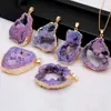 Pingente de Geodo de Ágata Natural Cristal Bruto Irregular Colar Banhado a Ouro Acessórios de Pedra Natural Joias de Pedra