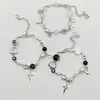 Pulseira Cruzada Europeia e Americana para Casal Melhores Amigos Dados Preto e Branco Hip-hop Feita à Mão Violão Microfone Estrela de Cinco Pontas Pulseira