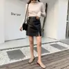 Nueva colección otoño/invierno 2026: falda de cuero PU, adelgazante, de cintura alta, elegante, con detalle de abertura, línea A, ajustada, minifalda para mujeres de talla grande y estudiantes
