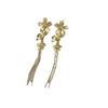 Pendientes largos con borlas largas de flor de metal con diseño de nicho, estilo dulce y moderno, de plata 925, con diseño de personalidad exagerada.