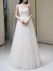 Vestido de novia ligero con diseño strapless, hecho de malla, simple y único con un toque de alta gama, con encaje de lunares, perfecto para fotografía de viajes al aire libre, súper etéreo y largo hasta el suelo