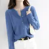 Nueva colección de principios de otoño: Cárdigan de punto con cuello redondo, mezcla de lana, corte holgado, talla grande, suéter fino, prenda exterior de color liso y capa base para mujer