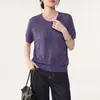 Camiseta de Punto de Verano Nuevo Estilo Mezcla de Lino Lyocell Tencel con Ganchillo Hueco Cuello Redondo para Mujer, Top Holgado Transpirable