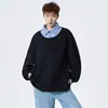 Camisa de Dos Piezas con Empalme de Sudadera de Color Contrastante Base Nueva Manga Larga para Hombre y Mujer Solapa Americana Holgada Jersey Top Casual
